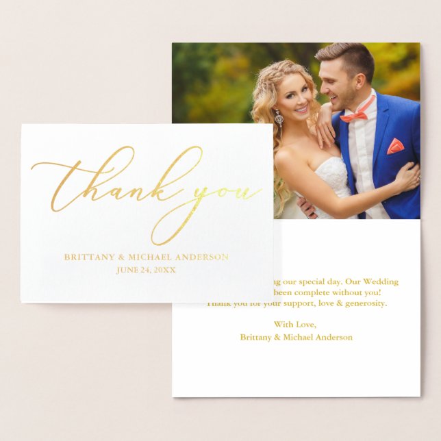 Elegant Calligraphy Wedding Thank You Gold Foil Card (Display)
