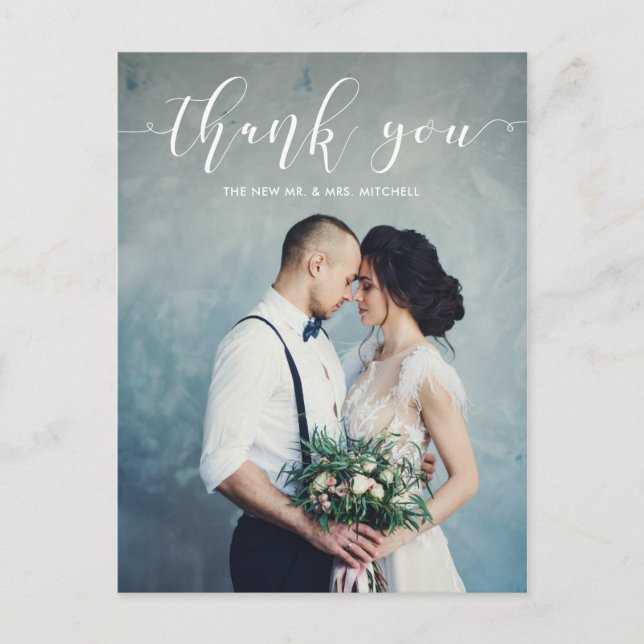Elegant Calligraphy | Wedding Thank You Photo Postcard (Front)