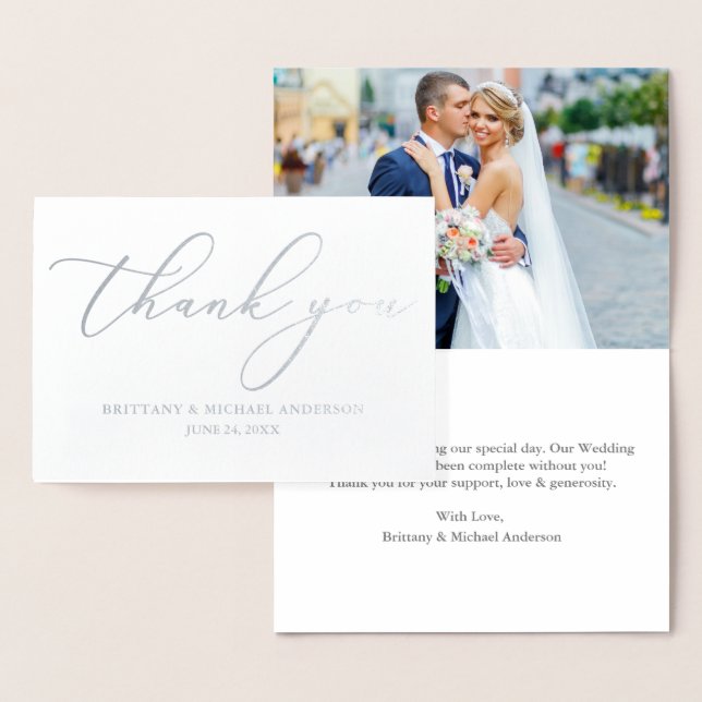 Elegant Calligraphy Wedding Thank You Silver Foil Card (Display)