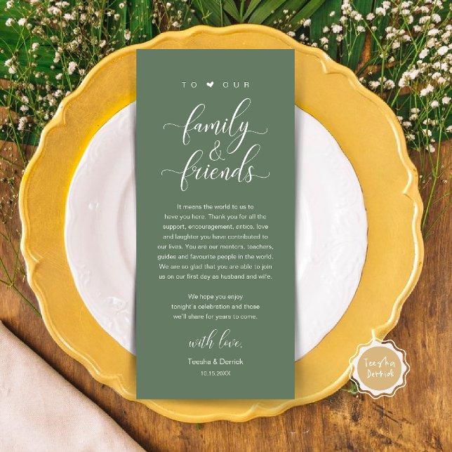 Elegant Calligraphy Wedding Thank You Table Card (Elegant Calligraphy Wedding Dinner Bridal Shower Thank You Table Card in Sage Green)