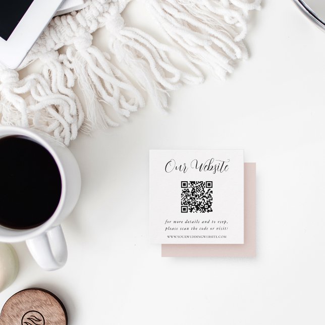 Elegant Calligraphy Wedding Website QR Code Enclosure Card (Creator Uploaded)