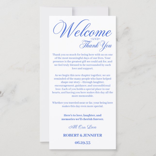 Elegant Calligraphy Wedding Welcome Thank You Note Card (Front)