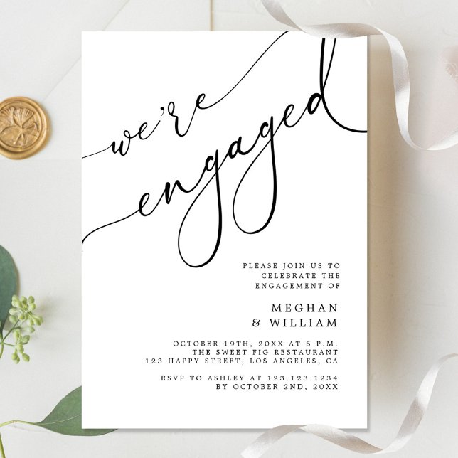 Elegant Calligraphy We're Engaged Engagement Party Invitation (Creator Uploaded)