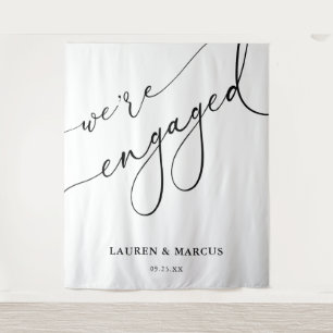 Elegant Calligraphy We're Engaged Engagement Party Tapestry