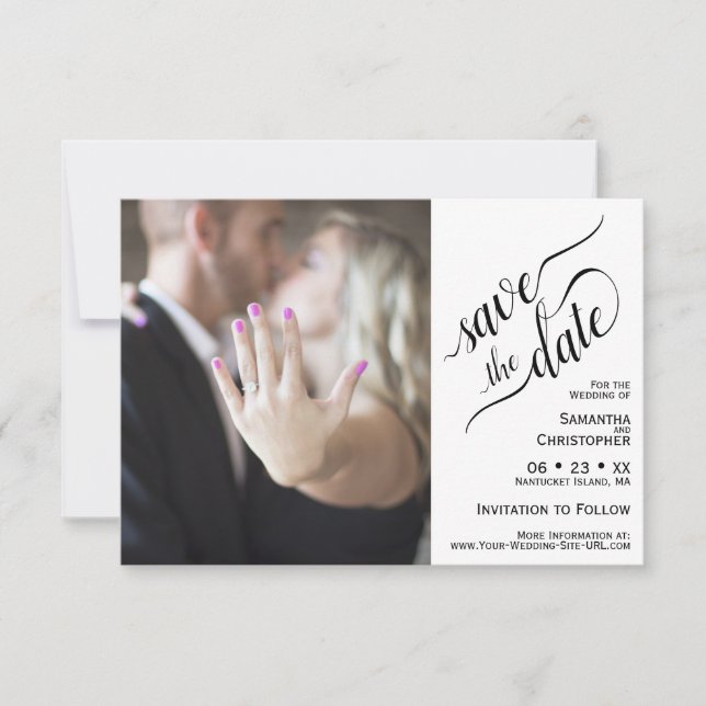Elegant Calligraphy White 2 Pane Photo Wedding Save The Date (Front)
