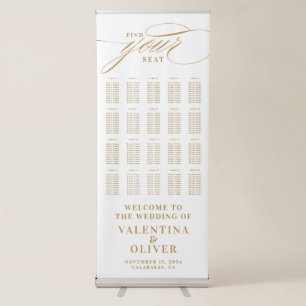 Elegant Calligraphy White and Gold Seating Chart  Retractable Banner