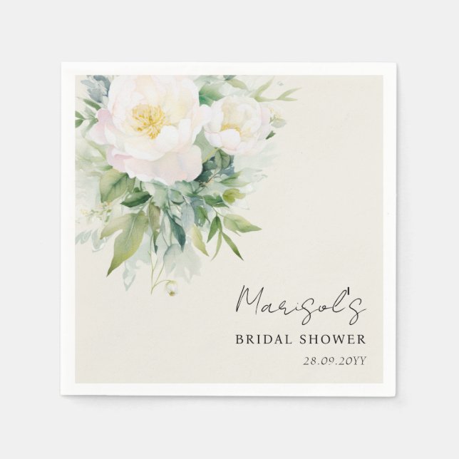 Elegant Calligraphy White Floral Bridal Shower Napkin (Front)
