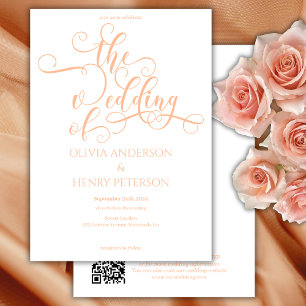 Elegant Calligraphy White Peach Wedding QR Code Invitation