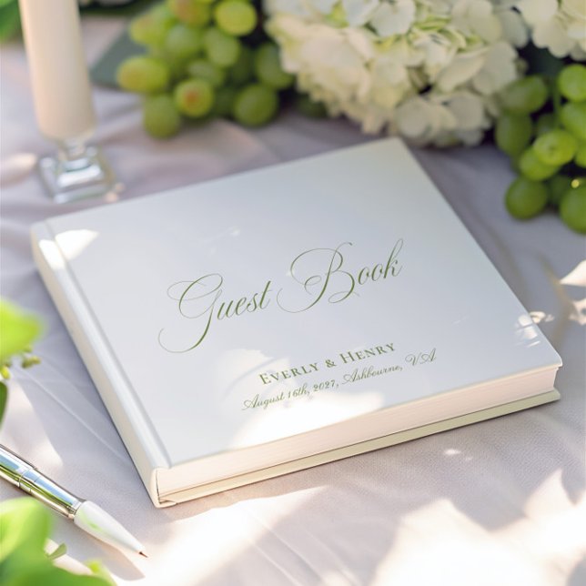 Elegant Calligraphy White & Sage Green Wedding Guest Book (Elegant Calligraphy White & Sage Green Wedding Guest Book)
