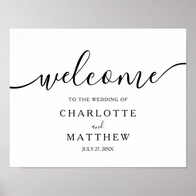 Elegant Calligraphy White Welcome Wedding Poster (Front)