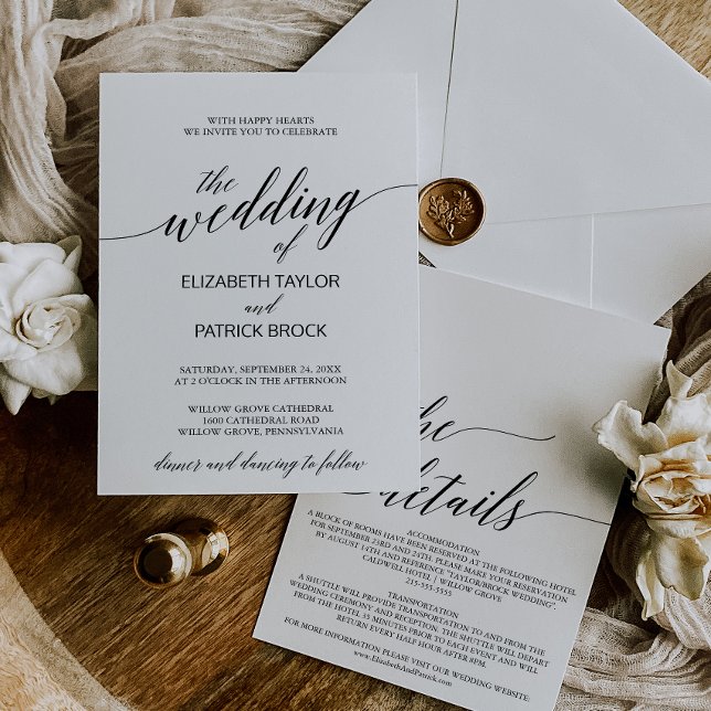 Elegant Calligraphy with Details on Back Wedding Invitation (Creator Uploaded)