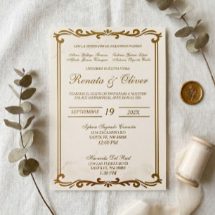 Elegant calligraphy with frame wedding Spanish  Invitation