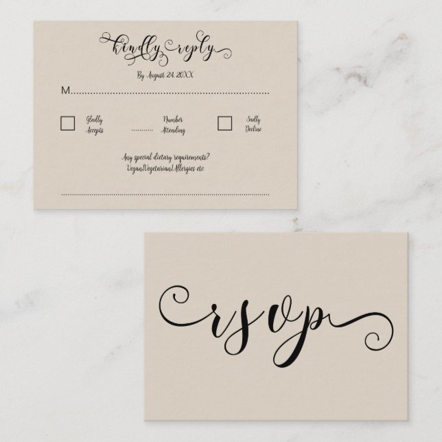 Elegant Calligrapy Script Traditional Wedding RSVP Enclosure Card (Front/Back)