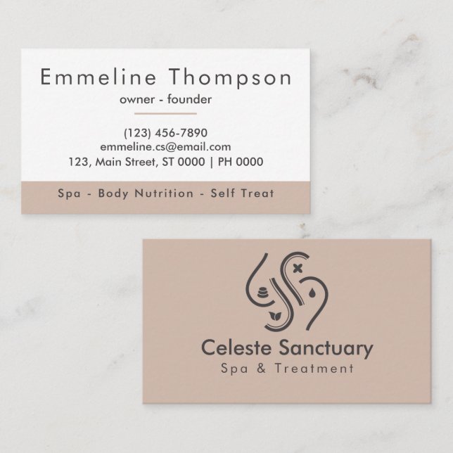 Elegant Calming Aesthetic Soft Beige Clean Modern Business Card (Front/Back)