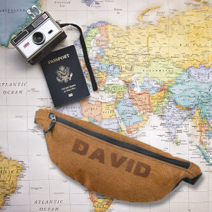 Elegant Camel Brown Faux Leather Personalised Bum Bags