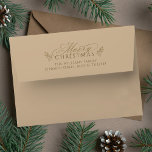 Elegant Camel Gold Christmas Return Address  Envelope<br><div class="desc">This Christmas envelope featuring a 'Merry Christmas' script with pinecone twigs and pre-printed return address. For more advanced customisation of this design,  please click the DESIGN TOOL BUTTON above!</div>