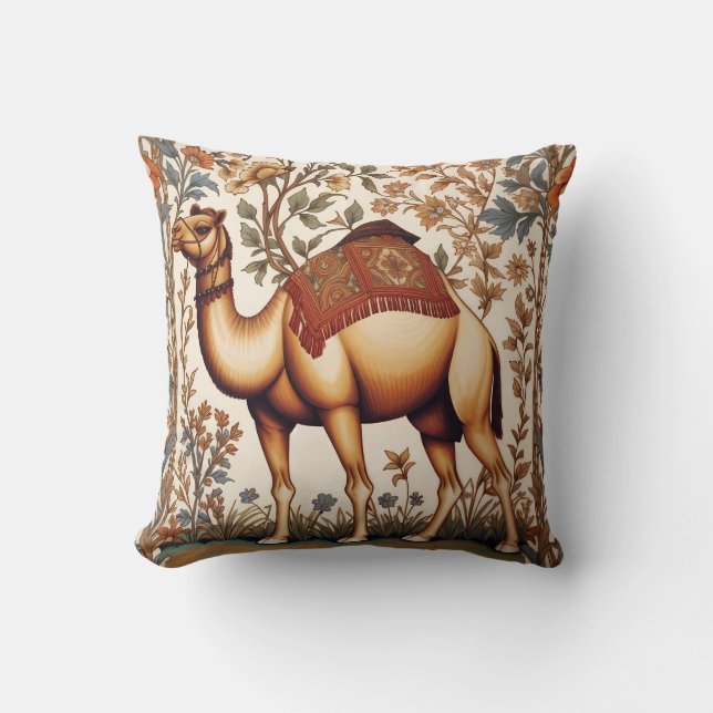 Elegant Camel William Morris Inspired Floral Cushion (Front)