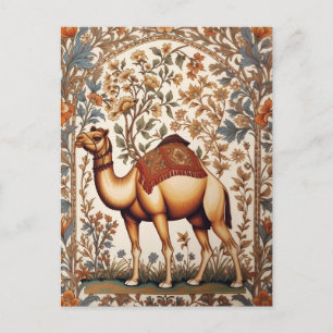 Elegant Camel William Morris Inspired Floral Postcard
