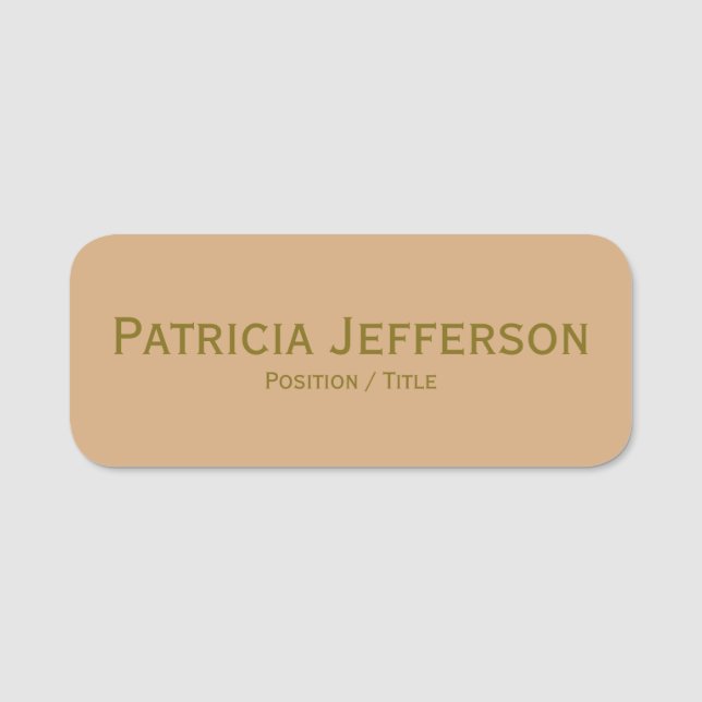 Elegant Camel Yellowish-Brown & Gold: Professional Name Tag (Front)