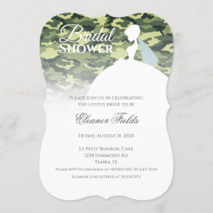 Elegant Camo Print with White Dress Bridal Shower Invitation