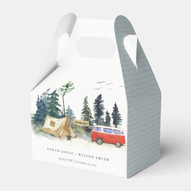 Elegant Camping Watercolor Pine Forest Wedding  Favour Box (Front Side)