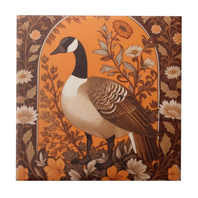 Elegant Canadian Goose William Morris Inspired Tile (Front)