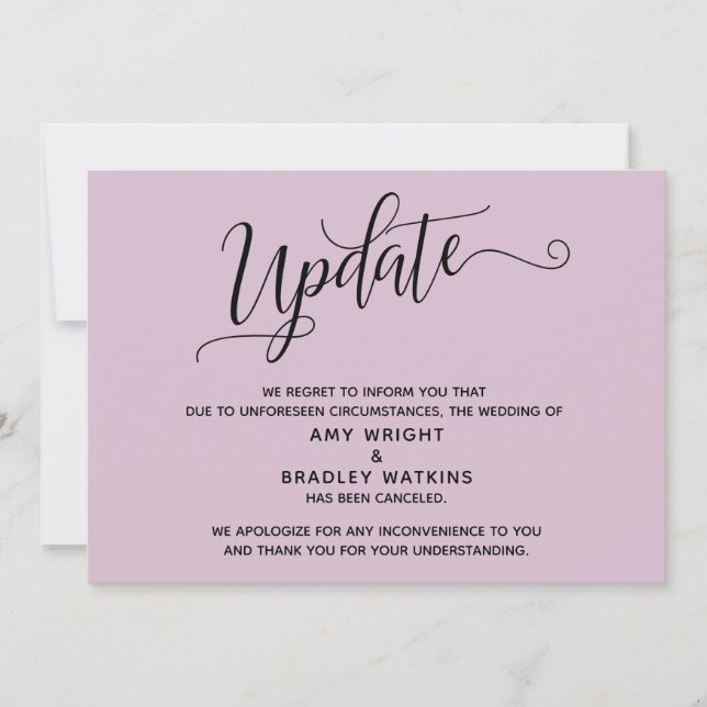 Elegant Cancelled Wedding Light Mauve Announcement (Front)