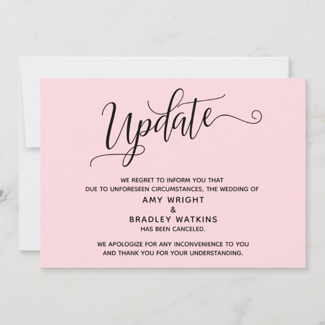 Elegant Cancelled Wedding Pastel Pink Announcement (Front)