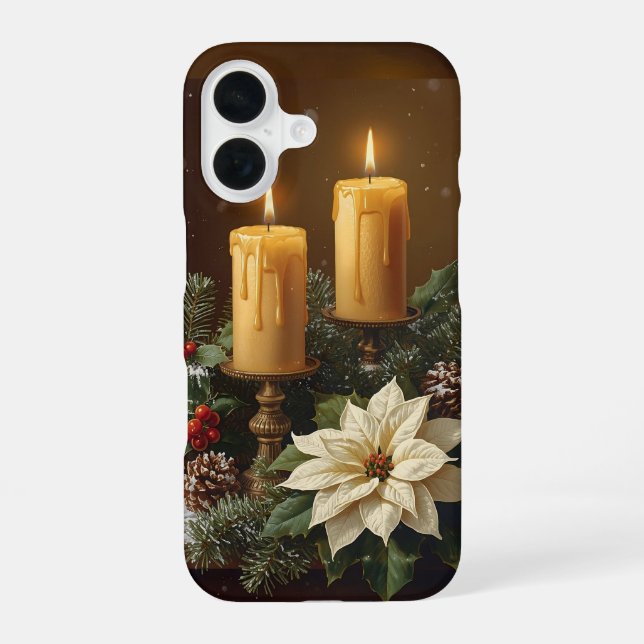 Elegant candle Christmas holly pine warm festive  iPhone 16 Case (Back)