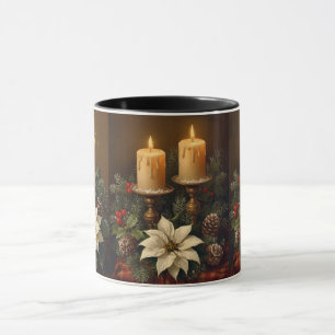 Elegant candle Christmas holly pine warm festive  Mug
