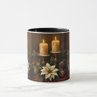 Elegant candle Christmas holly pine warm festive Mug