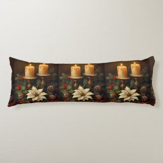 Elegant candle holly pine warm festive Christmas Body Cushion