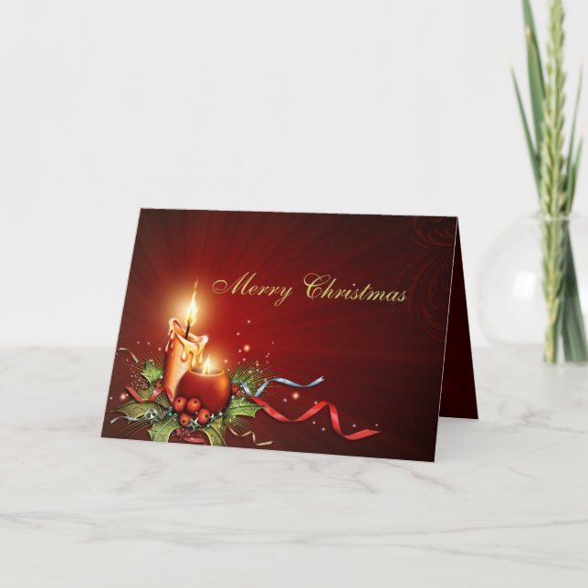 Elegant Candlelight & Ribbon Christmas Card (Front)
