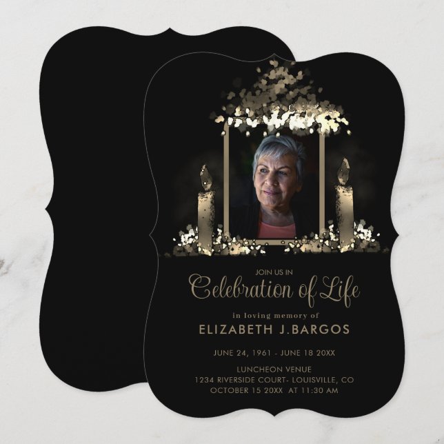Elegant Candles Frame Photo Celebration of Life Invitation (Front/Back)