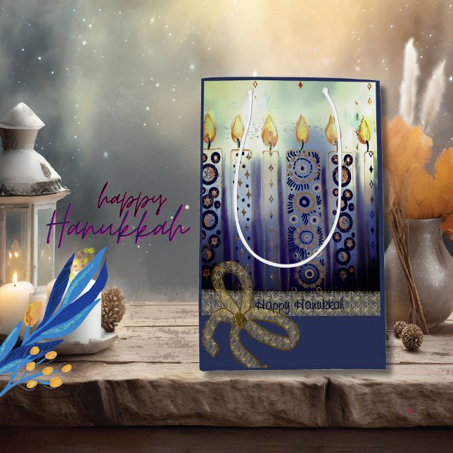 Elegant Candles Happy Hanukkah Medium Gift Bag (Elegant Candles Happy Hanukkah Medium Gift Bag)