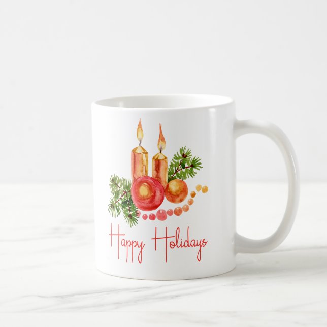 Elegant Candles Holly Leaves Happy Holidays Coffee Coffee Mug (Right)