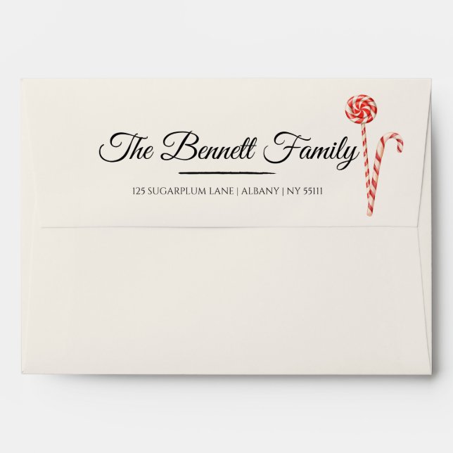 Elegant Candy Cane Christmas Envelope (Back (Top Flap))