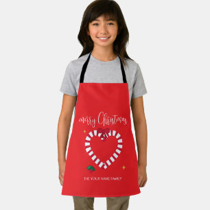 Elegant Candy Cane Heart Custom Family Christmas D Apron