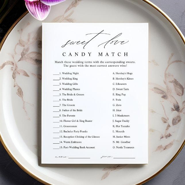 Elegant Candy Match Bridal Shower Game Card (Creator Uploaded)