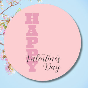 Elegant Candy Pink and Black Happy Valentines Day Classic Round Sticker
