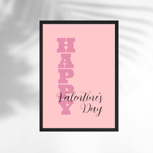 Elegant Candy Pink and Black Happy Valentines Day Poster