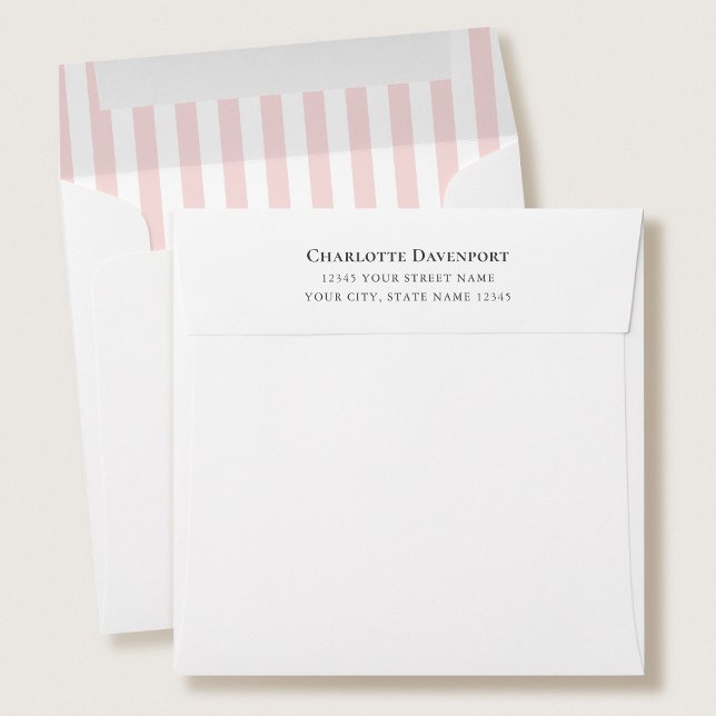 Elegant Candy Stripe Pink Square Return Address Envelope (Creator Uploaded)