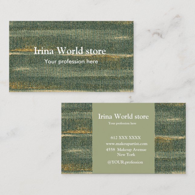 Elegant Canvas Strokes Green and gold  Business Card (Front/Back)