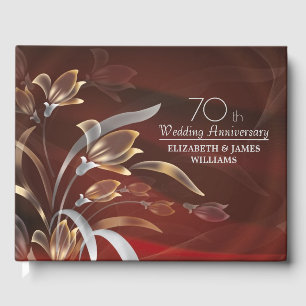 Elegant Caoba Floral 70th Wedding Anniversary  Guest Book