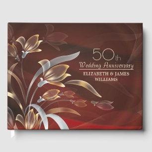 Elegant Caoba   Gold Floral 50th Anniversary  Guest Book