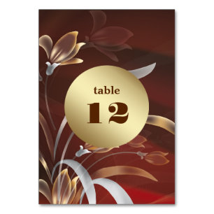 Elegant Caoba Gold Floral Table Number Cards