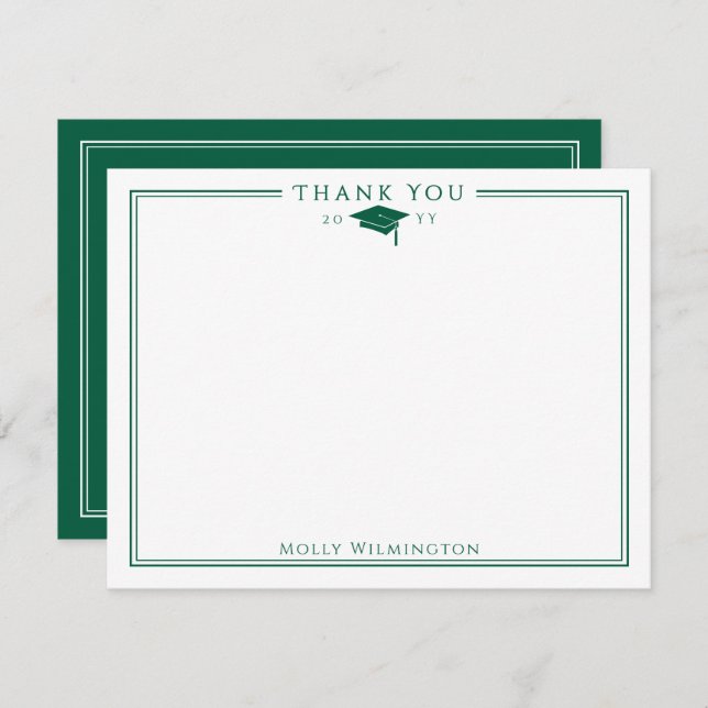 Elegant Cap & Tassel Hunter Green Graduation Thank You Card (Front/Back)