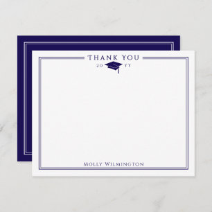 Elegant Cap & Tassel Navy Blue & White Graduation Thank You Card