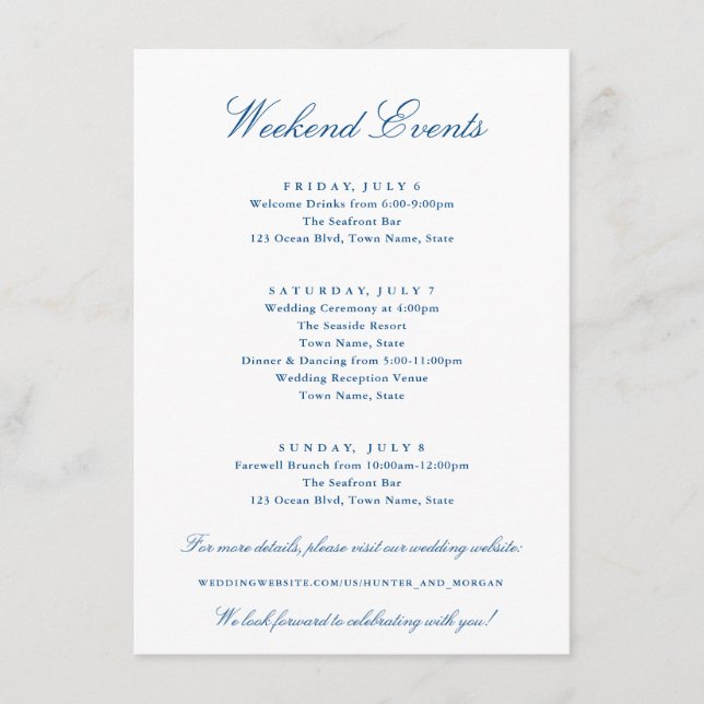 Elegant Cape Cod Weekend Events Wedding Enclosure Card (Front)