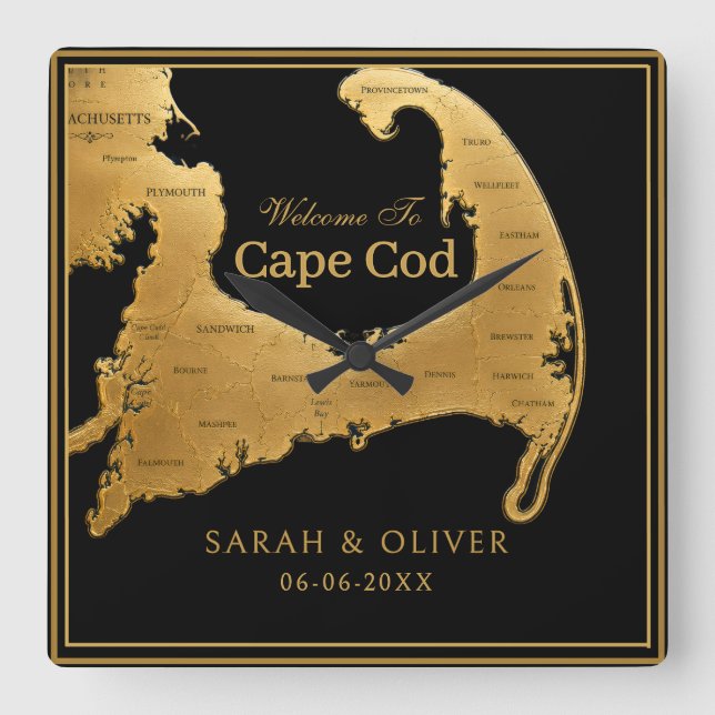 Elegant Cape Cod welcome map Square Wall Clock (Front)